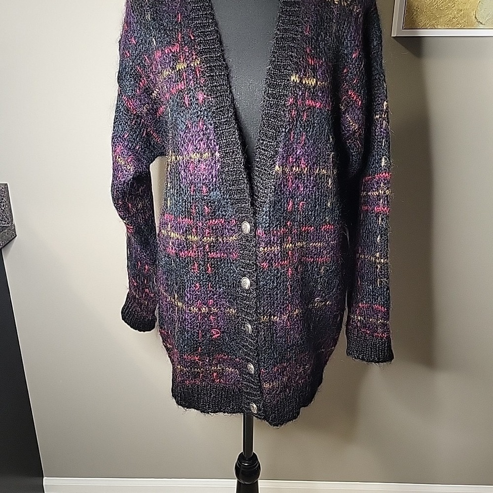 Vintage‎ TALBOTS Susan Bristol Multicolor Wool Mohair Long Cardigan Women's Med